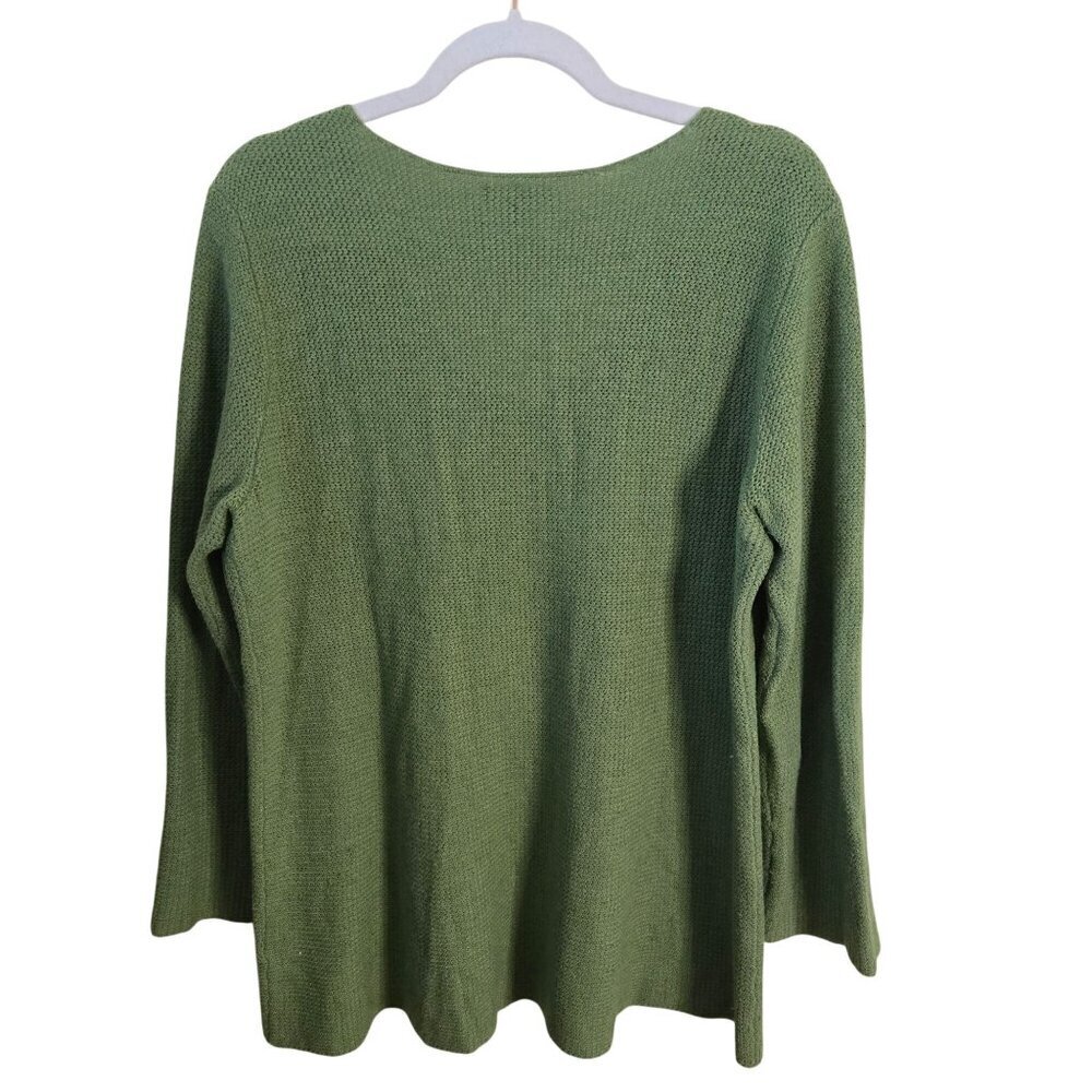 Eileen Fisher Wool Cashmere Rabbit Hair Blend V Neck Spring Green Sweater Size L - Picture 3 of 5